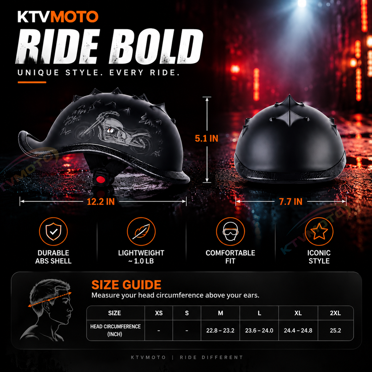 KTVMOTO Vintage Motorcycle Half Helmet with Mohawk Design for Riders-I276