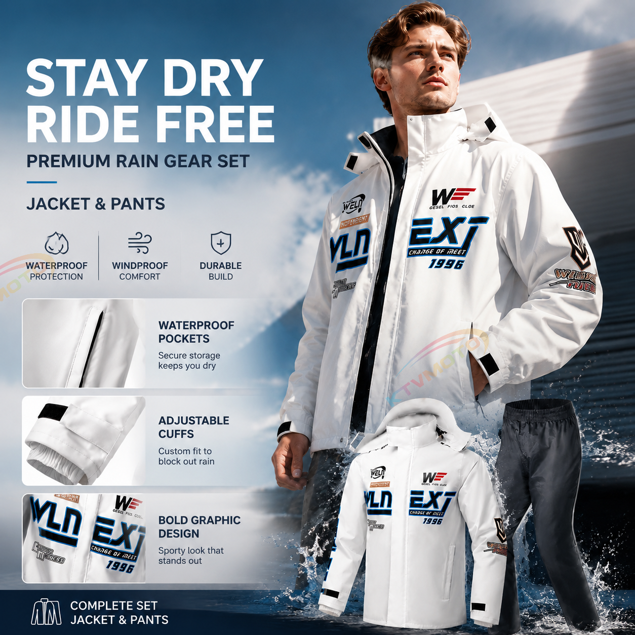 Two-piece cycling raincoat set-C17