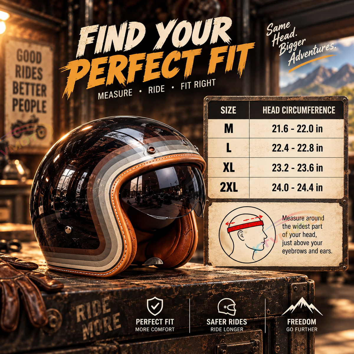 KTVMOTO Retro-style open-face motorcycle helmet-I25