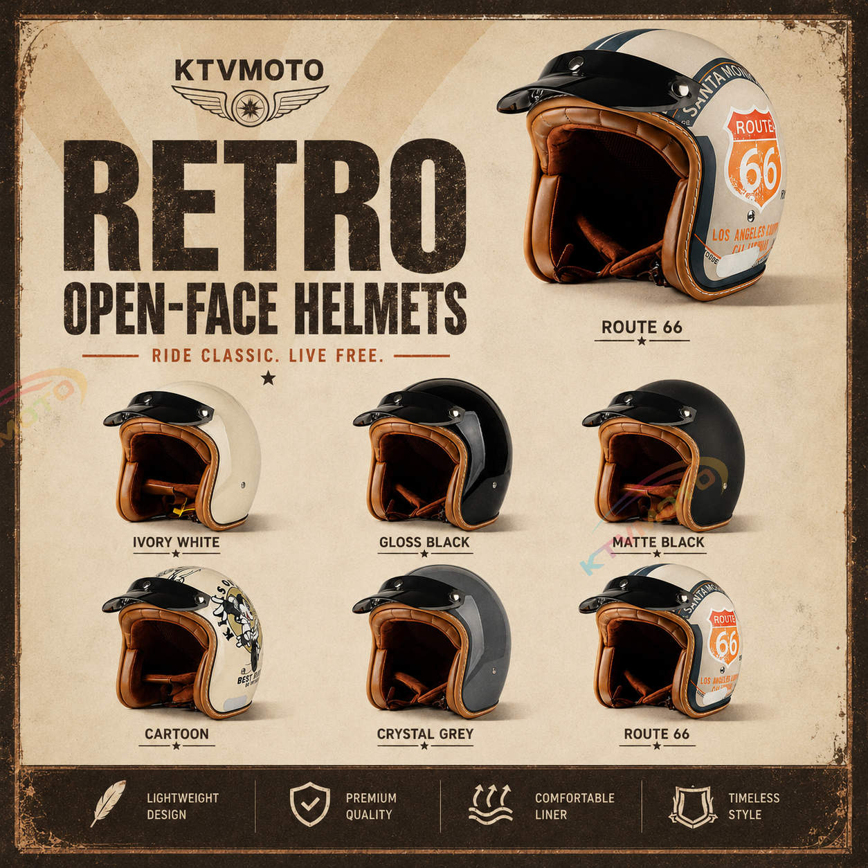 DOT Motorcycle Helmet 3/4 Half Helmet-I17