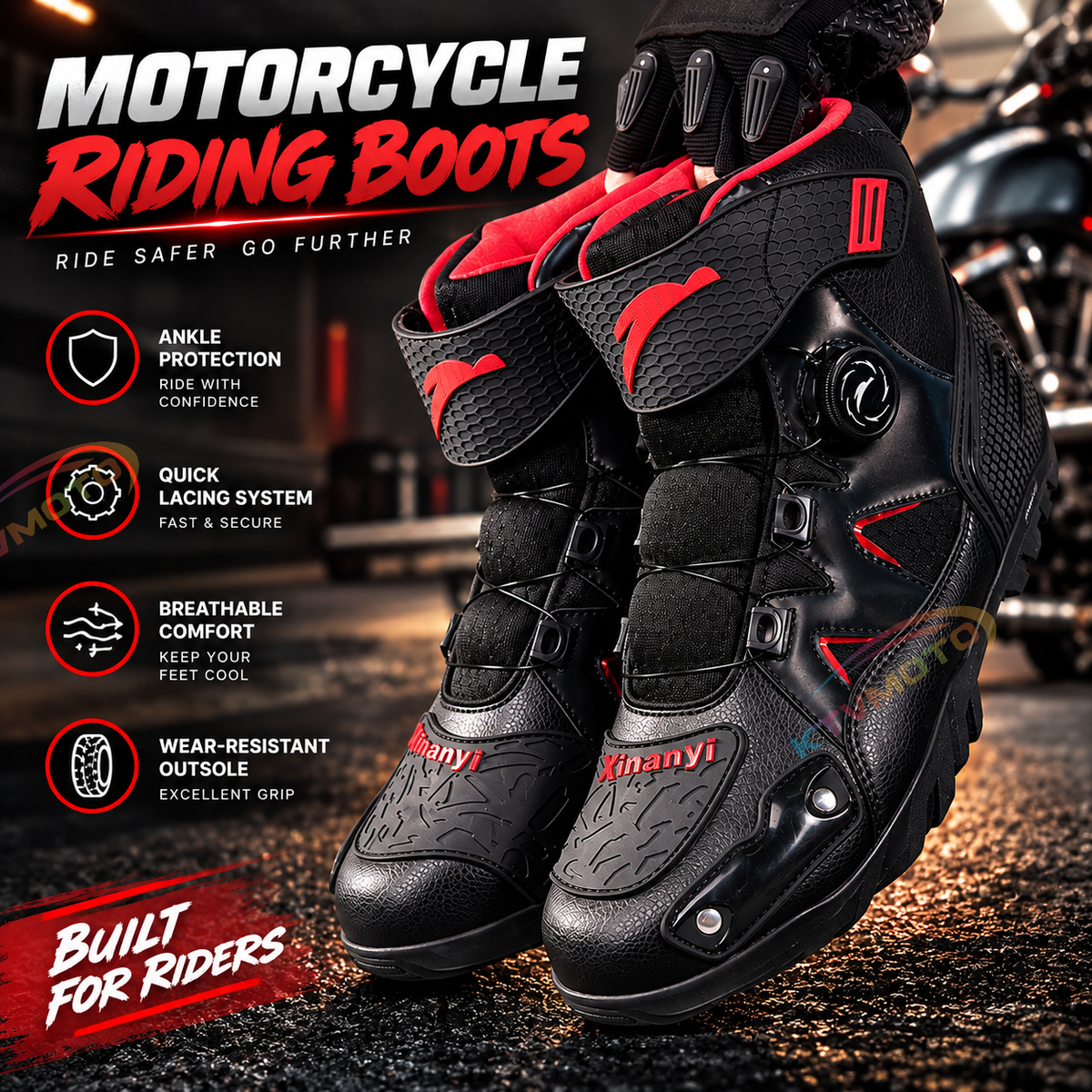 KTVMOTO Men's Motorcycle Riding Shoes Protective Ankle Boots-K172