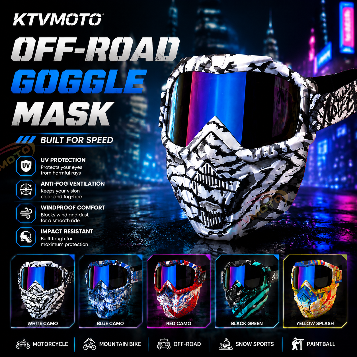 Motorcycle Riding Goggles and Protective Face Mask-H02