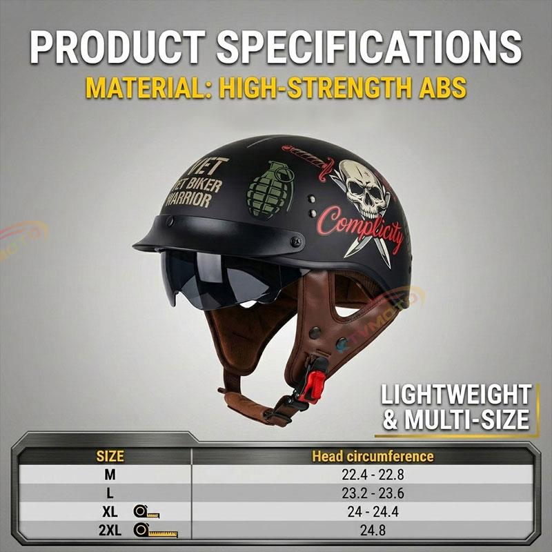 Retro-style cruiser motorcycle half helmet-I13