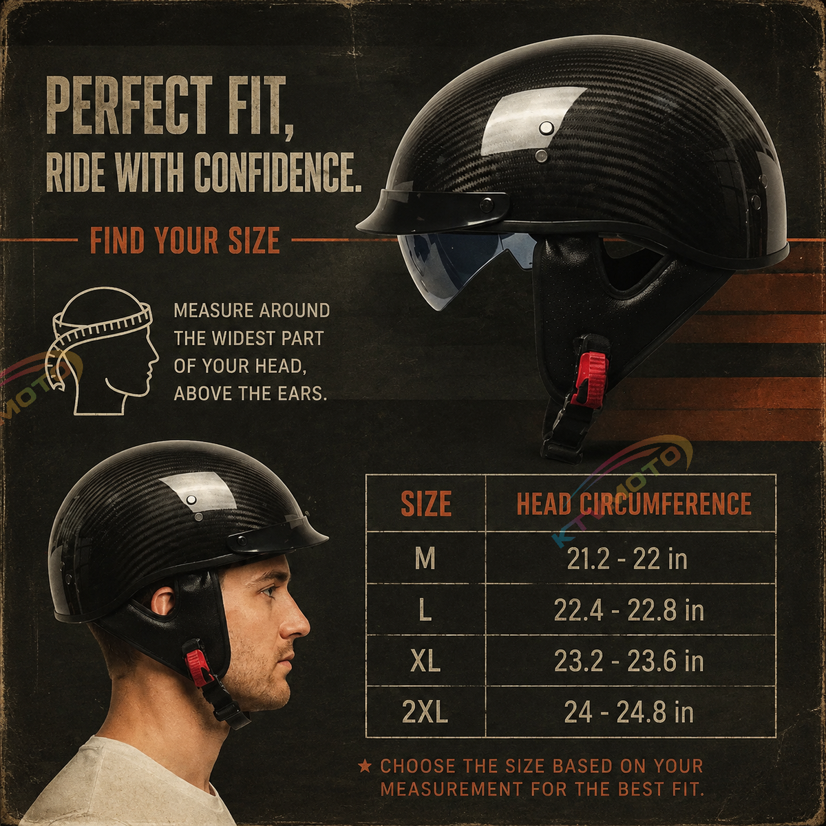 KTVMOTO Half-helmet with retro carbon fiber texture and retractable sun visor-I136