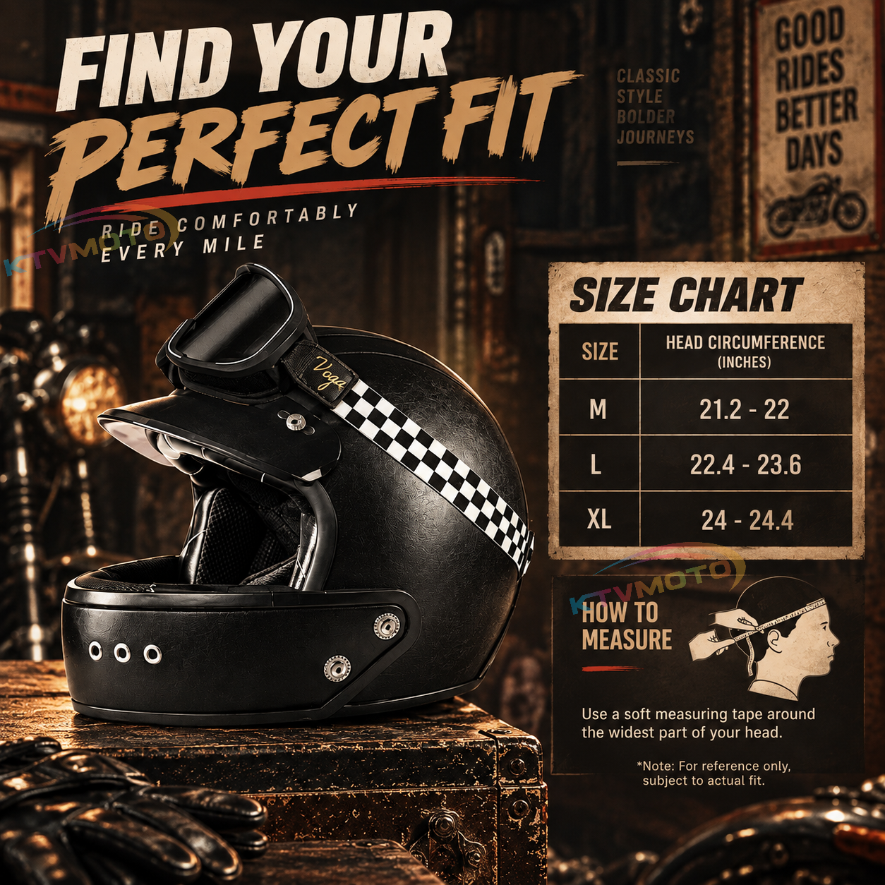KTVMOTO Retro full-face motorcycle helmet with retro goggles – I36