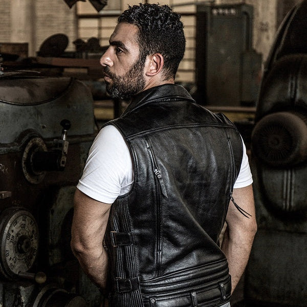 Thickened cowhide lapel vest-A31