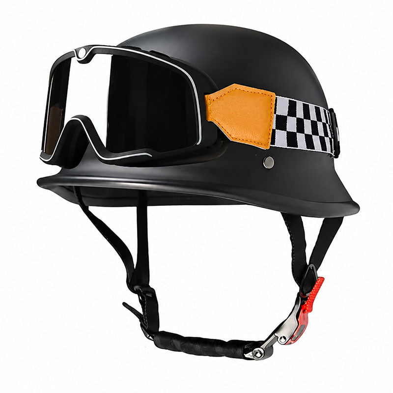 KTVMOTO Open Face Motorcycle Helmet with Goggles Classic Biker Helmet-I12