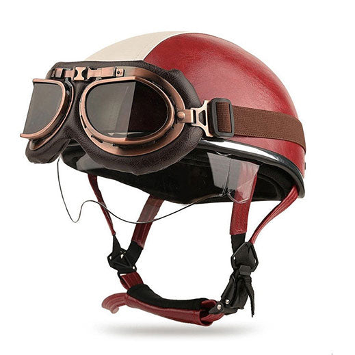 Retro two-tone cruiser motorcycle helmet with goggles-I23