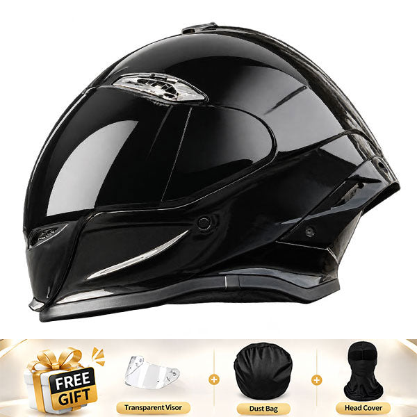 Cool full-face motorcycle helmet, featuring a rear spoiler and an extended visor-I308
