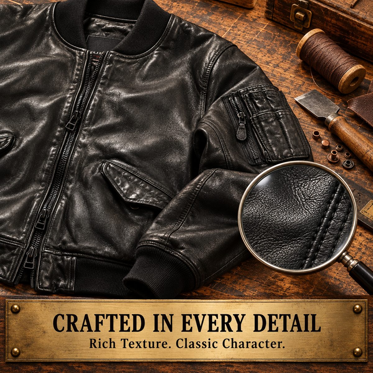 Unisex Vintage Washed Sheepskin Leather MA-1 Bomber Jacket-A58