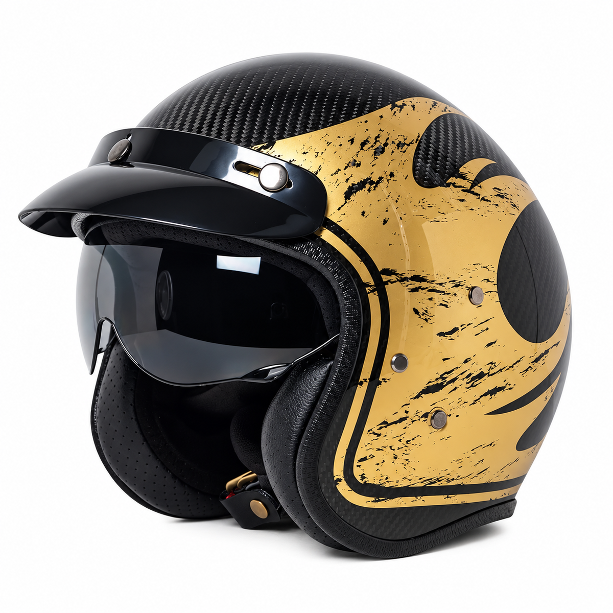 KTVMOTO Classic cruise half-helmet with carbon fiber texture, Harley style-I34
