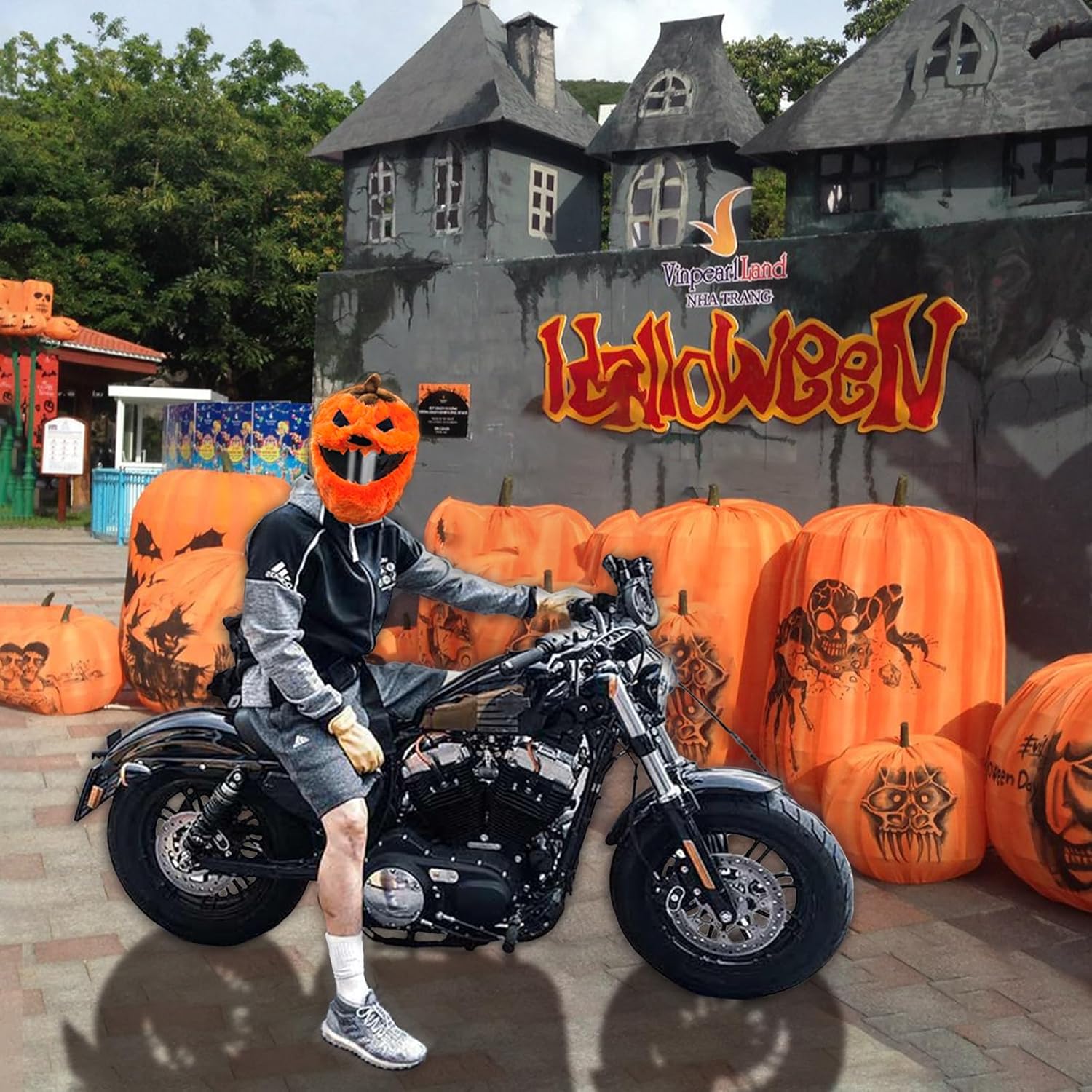 Funny motorcycle helmet covers-Pumpkin Head