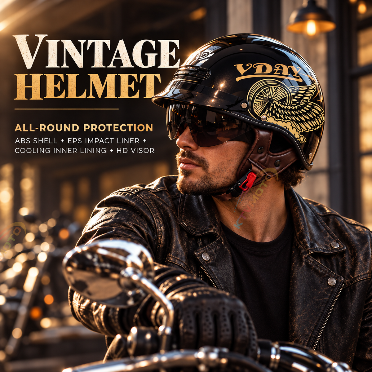 KTVMOTO Retro Motorcycle Half Helmet with ABS Shell & EPS Liner-I302