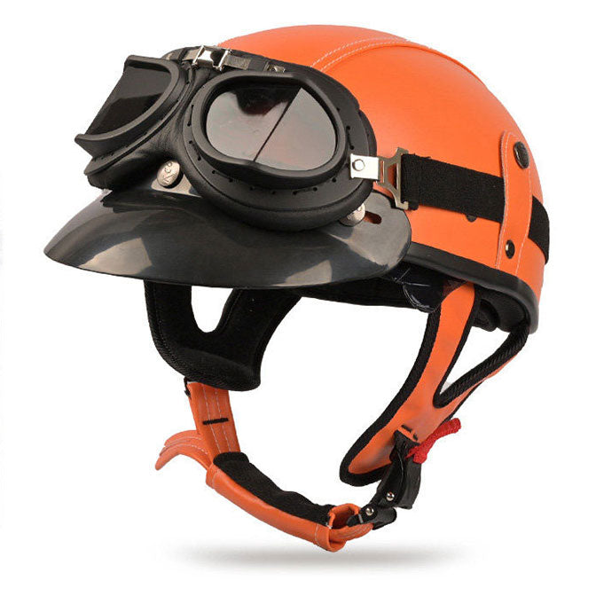 Retro cruiser motorcycle helmet with concealed inner visor-I31