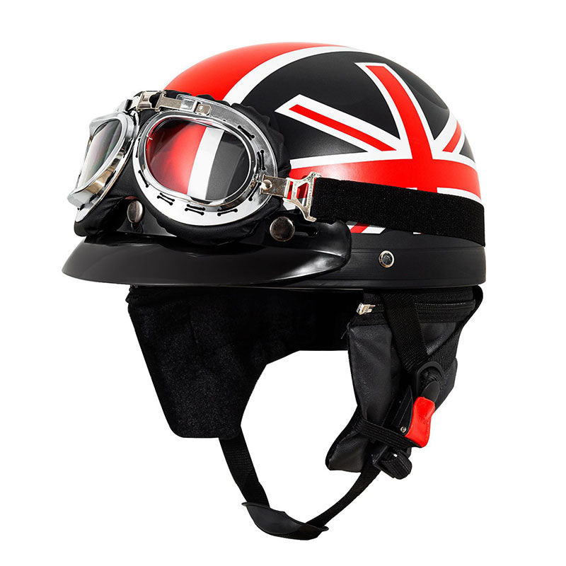 KTVMOTO Retro Motorcycle Half Helmet with Vintage Goggles & Visor-I267