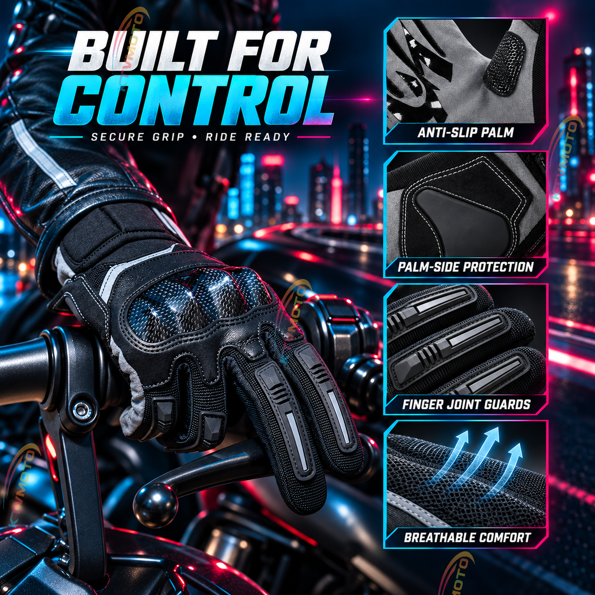 KTVMOTO Carbon Fiber Touchscreen Motorcycle Riding Gloves-G104