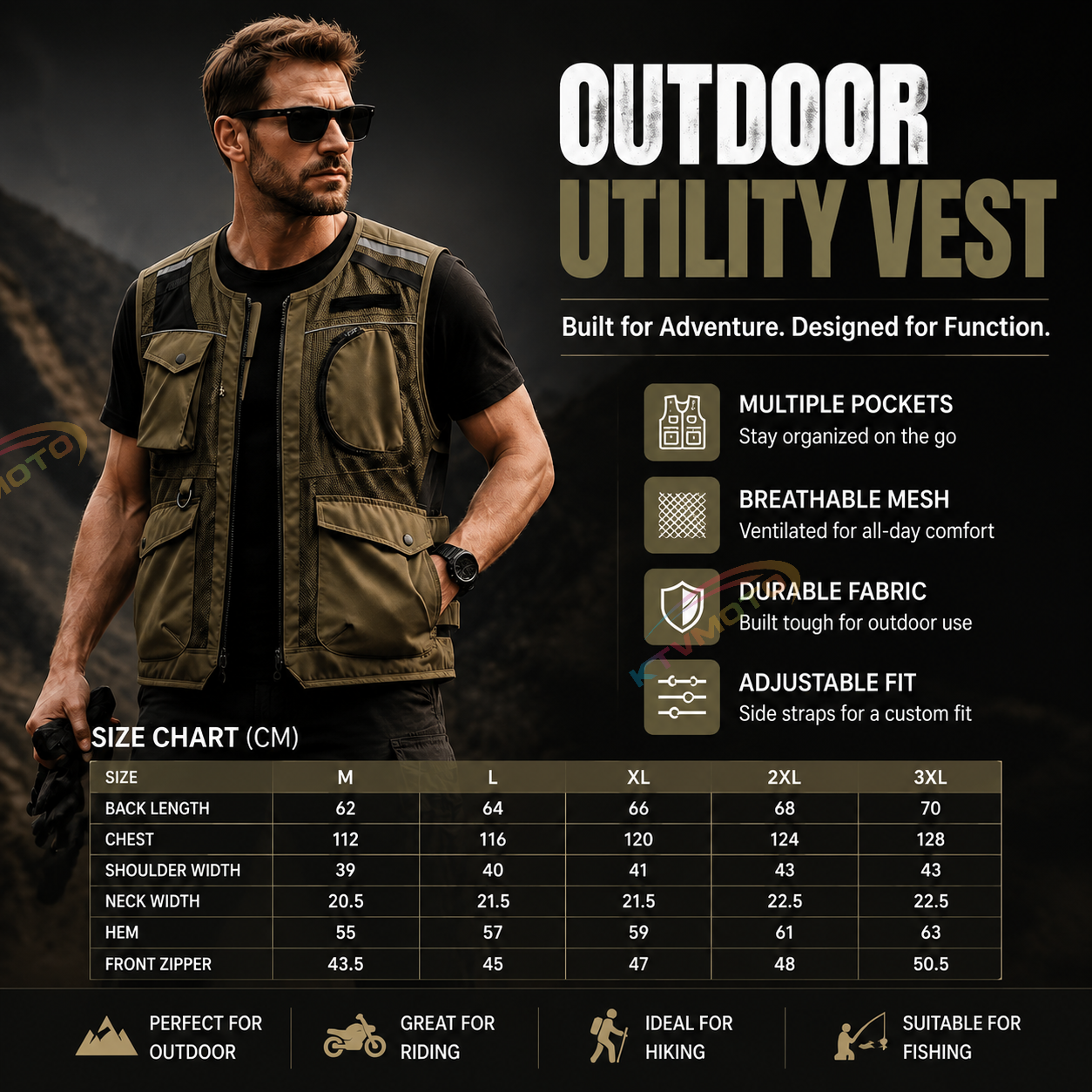 Breathable and abrasion-resistant motorcycle riding vest-J93
