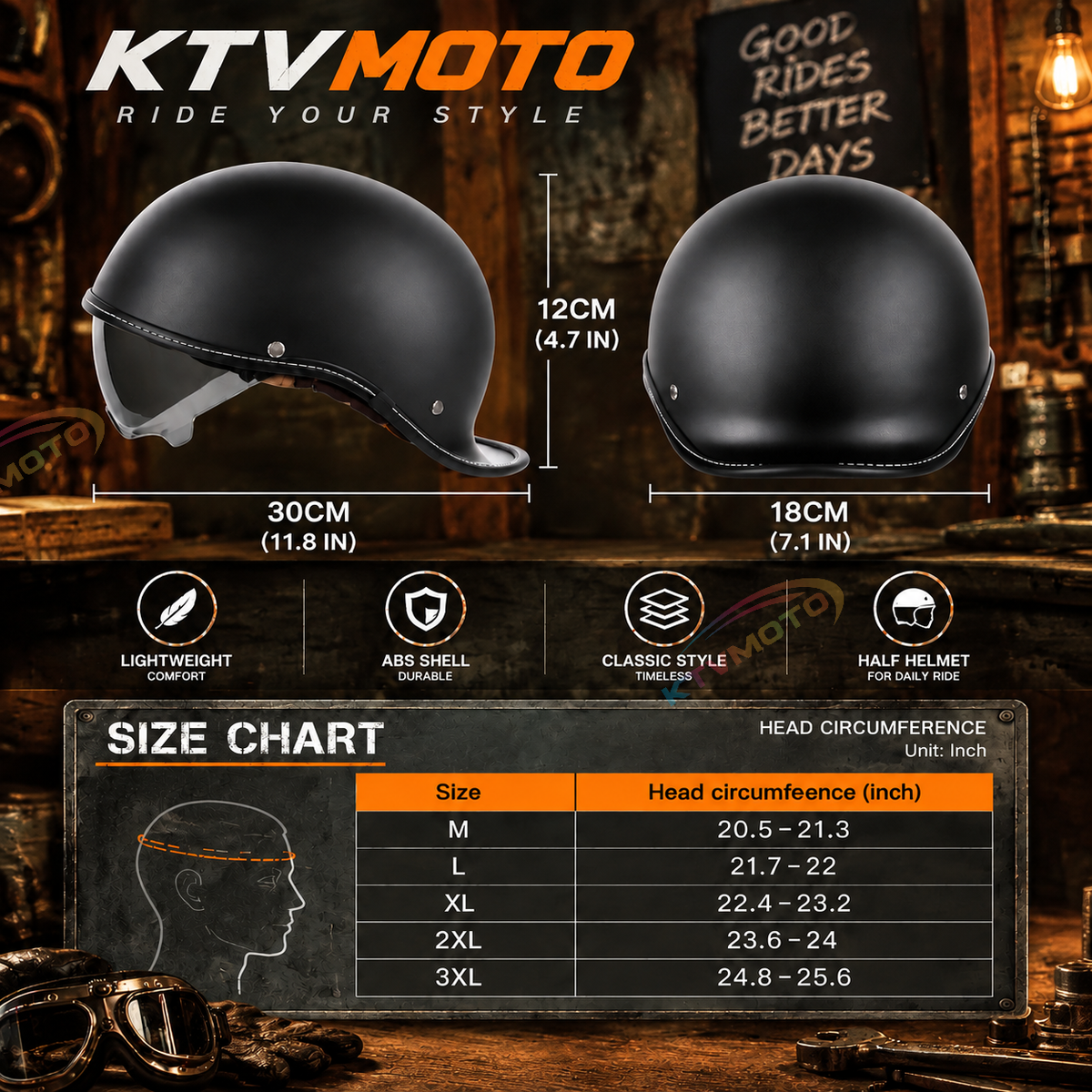 Classic Retro Solid-Color Motorcycle Half-Helmet-I299