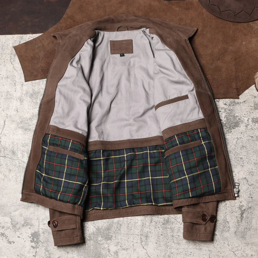Depp vintage distressed lapel brushed hard leather jacket-A42