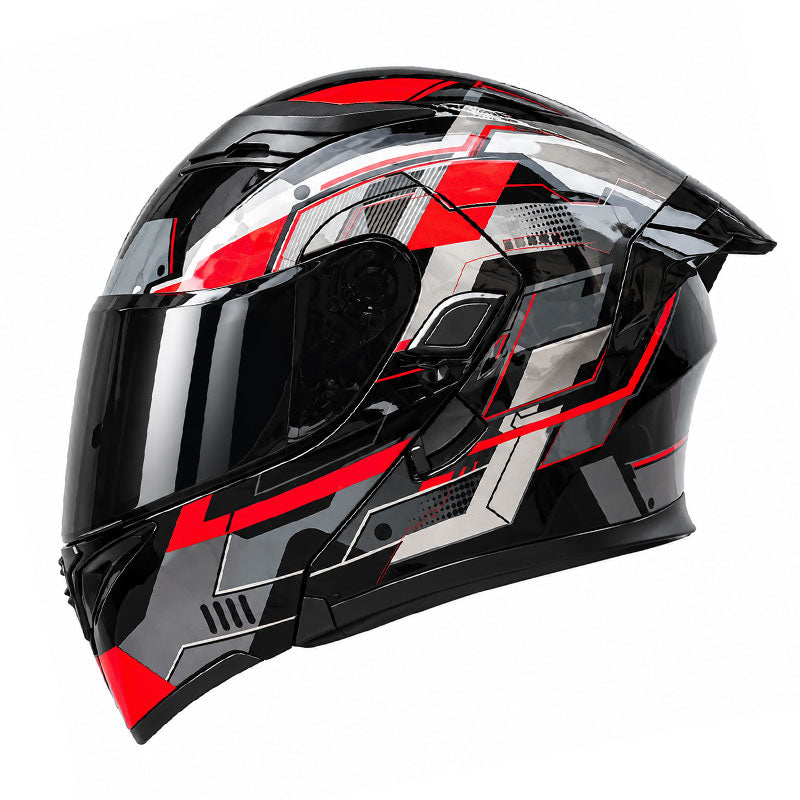 Flip-up motorcycle helmet with dual visors and a tinted rear spoiler-I149
