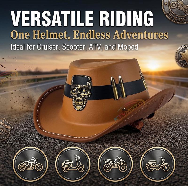 Cowboy-style leather motorcycle half helmet- I08 Cowboy-style leather motorcycle half helmet- I08