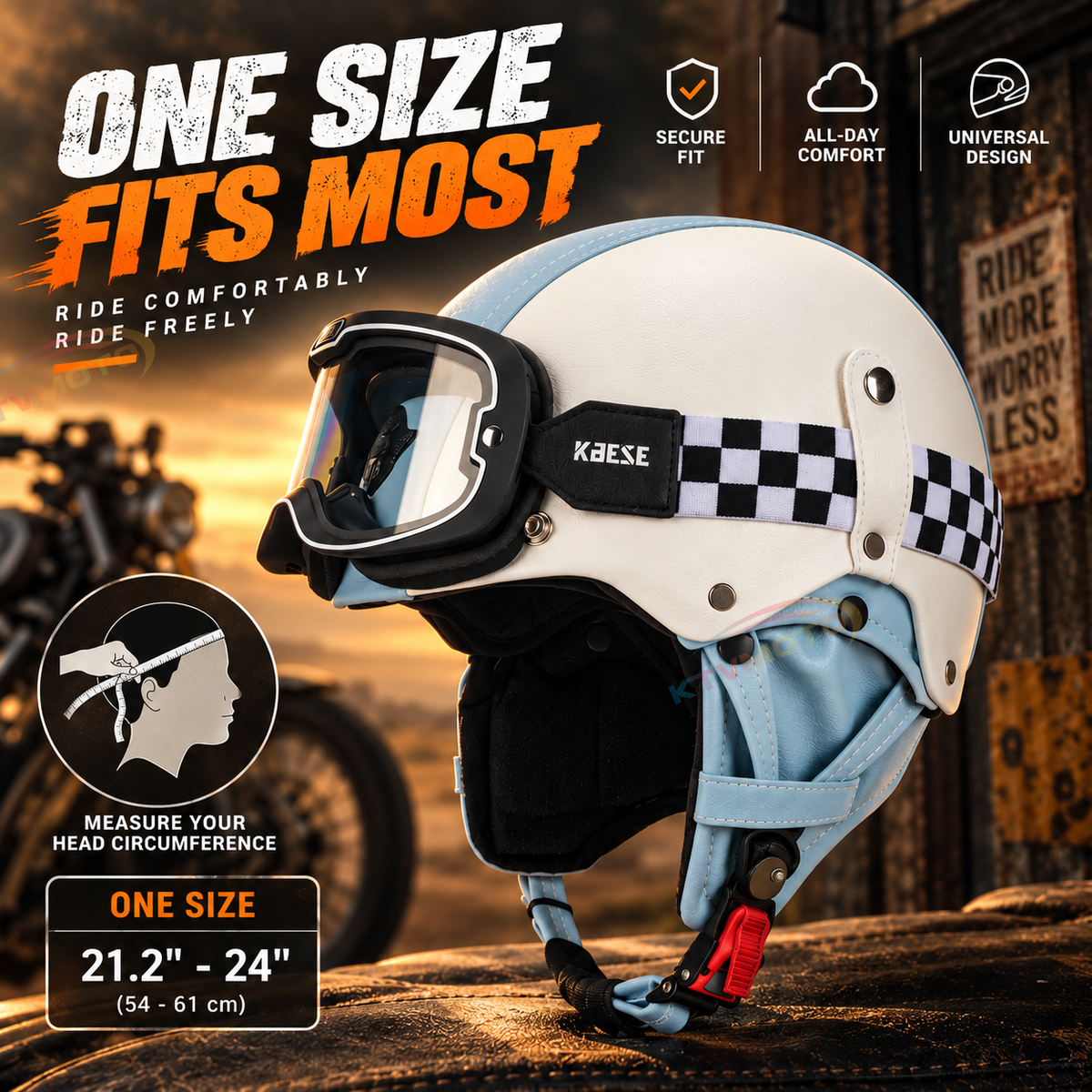 Retro open-face motorcycle helmet with goggles-I103