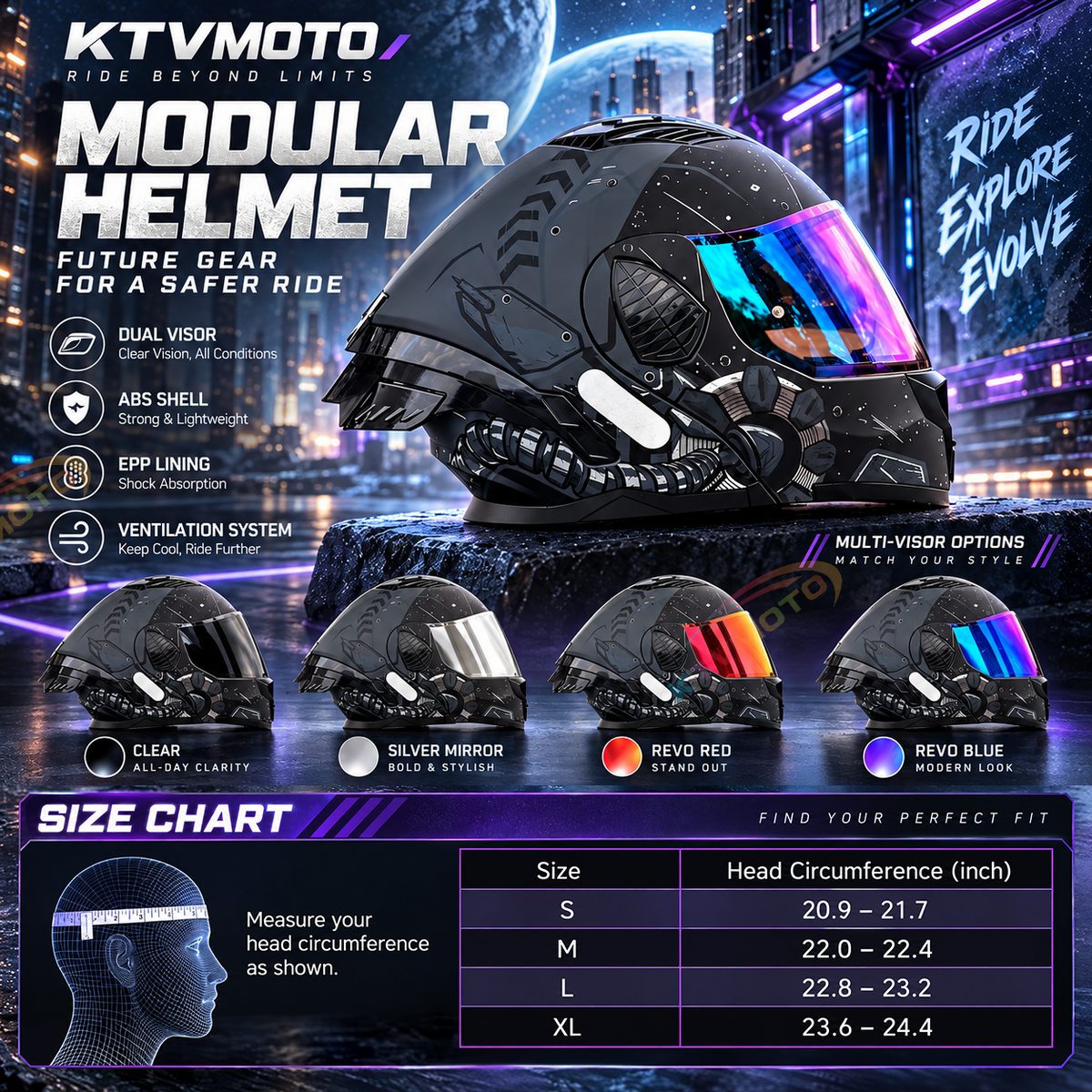 Full-face/Modular Motorcycle Helmet for Cruiser Riding-I306