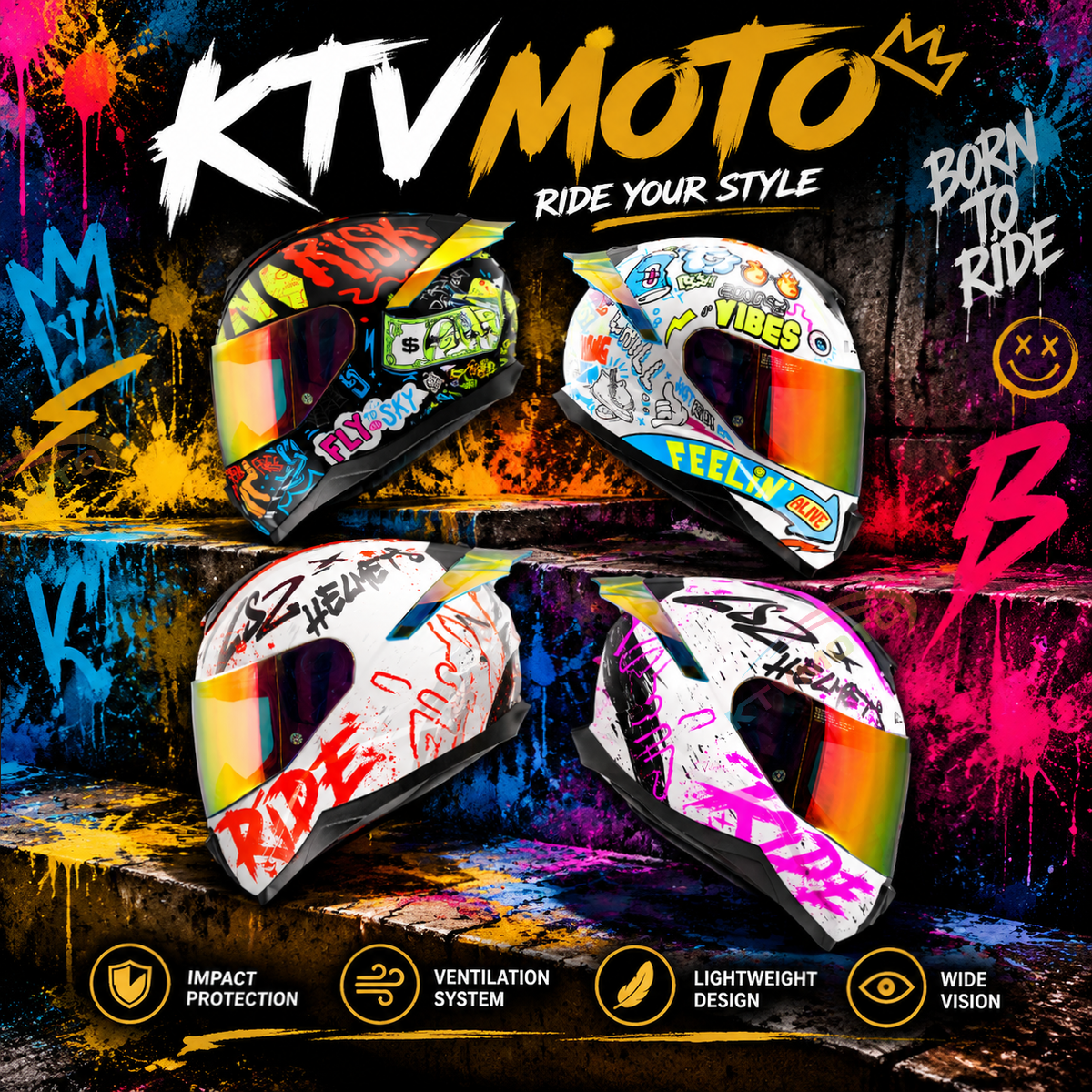 Full-face motorcycle helmet with anti-fog visor and large rear spoiler-I310