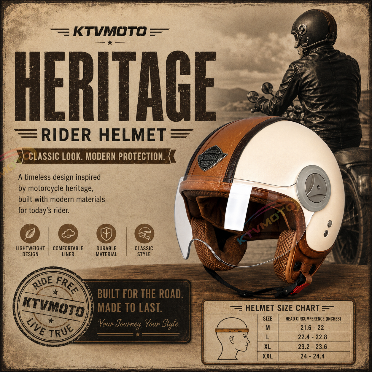 Retro leather convertible motorcycle helmet-I45