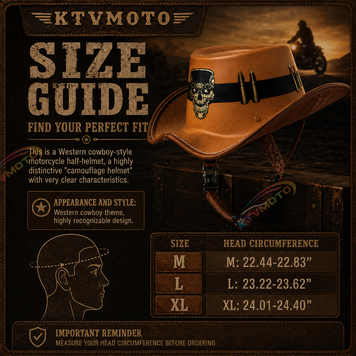 Cowboy-style leather motorcycle half helmet- I08