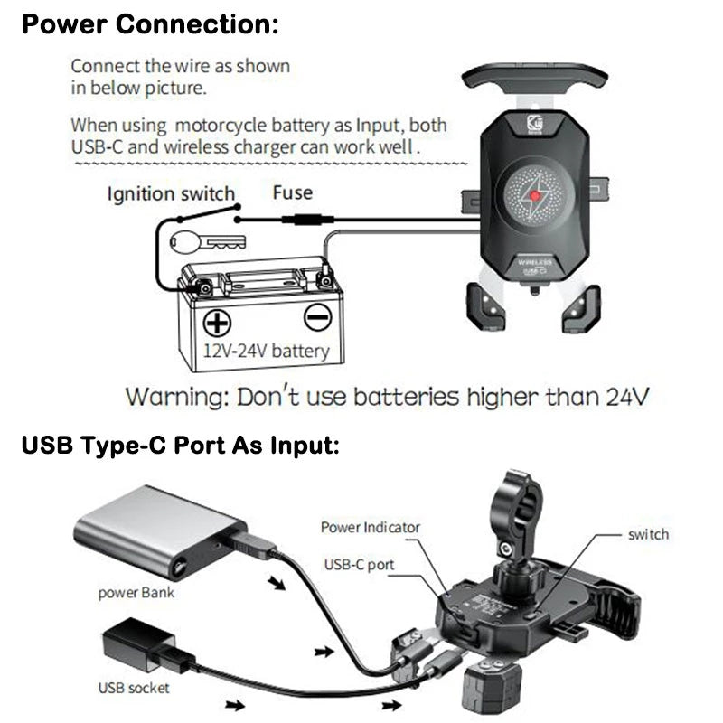 20W Wireless Charging Motorcycle Bicycle Holder-M24