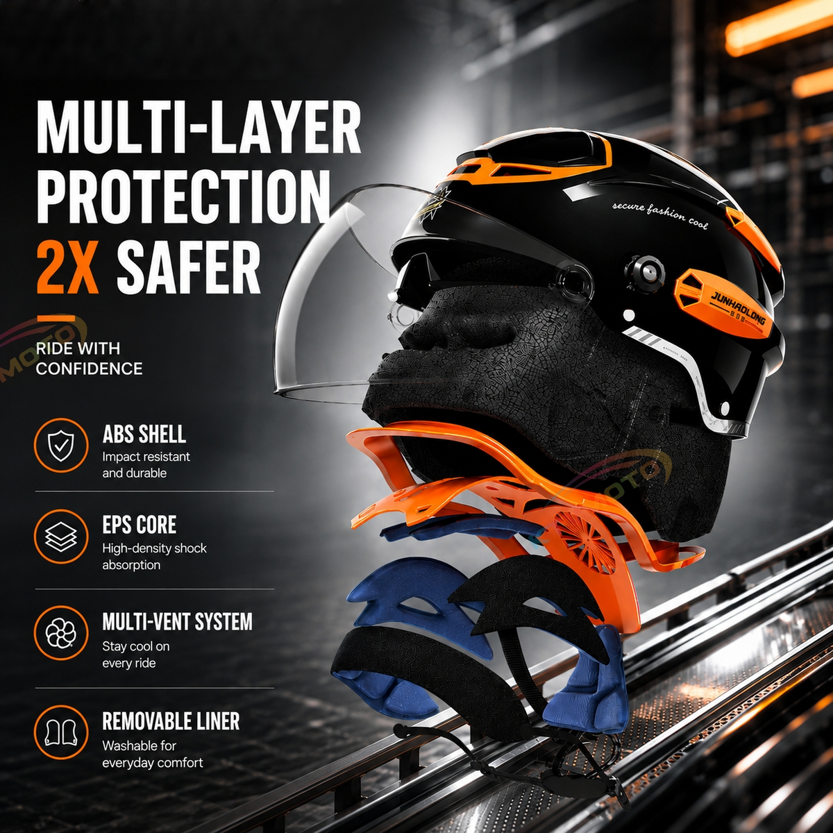KTVMOTO Open Face Motorcycle Helmet with Dual Visor for Adults-I263