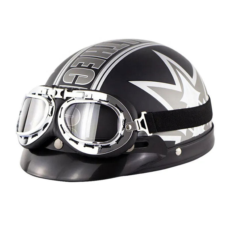 KTVMOTO Retro Motorcycle Half Helmet with Vintage Goggles & Visor-I267