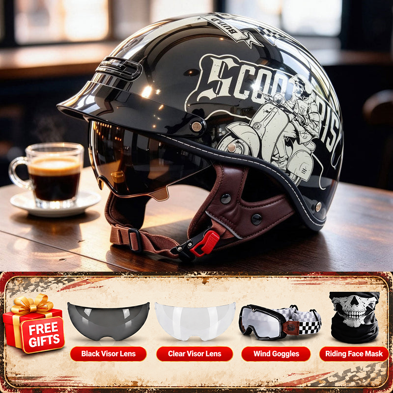 KTVMOTO Retro Motorcycle Half Helmet with ABS Shell & EPS Liner-I302