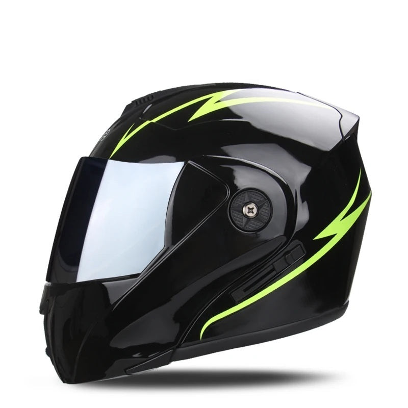 Motorcycle flip-up helmet with lightweight dual-lens design-I145