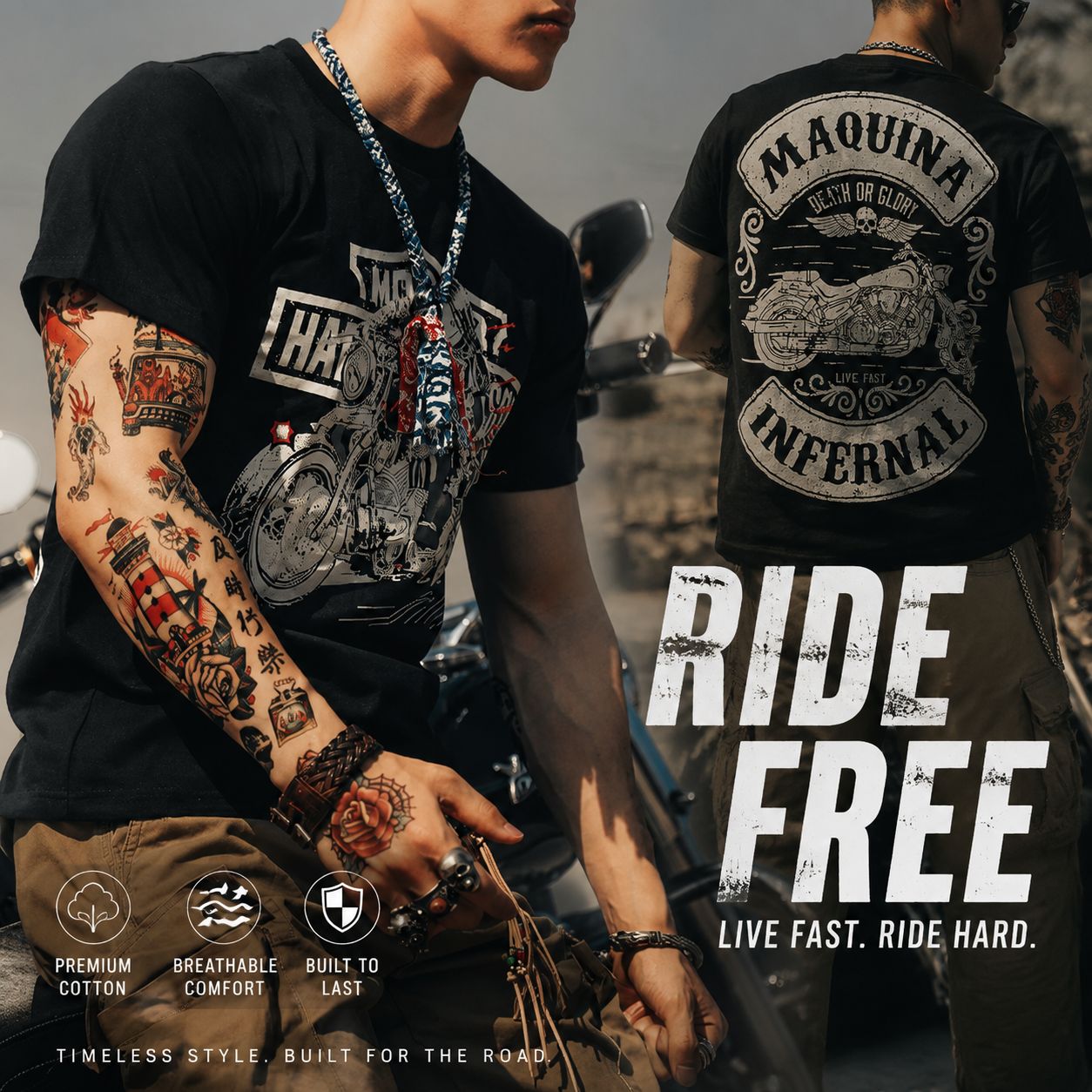 Heavyweight Retro Biker-Style Short-Sleeve T-Shirt - T01