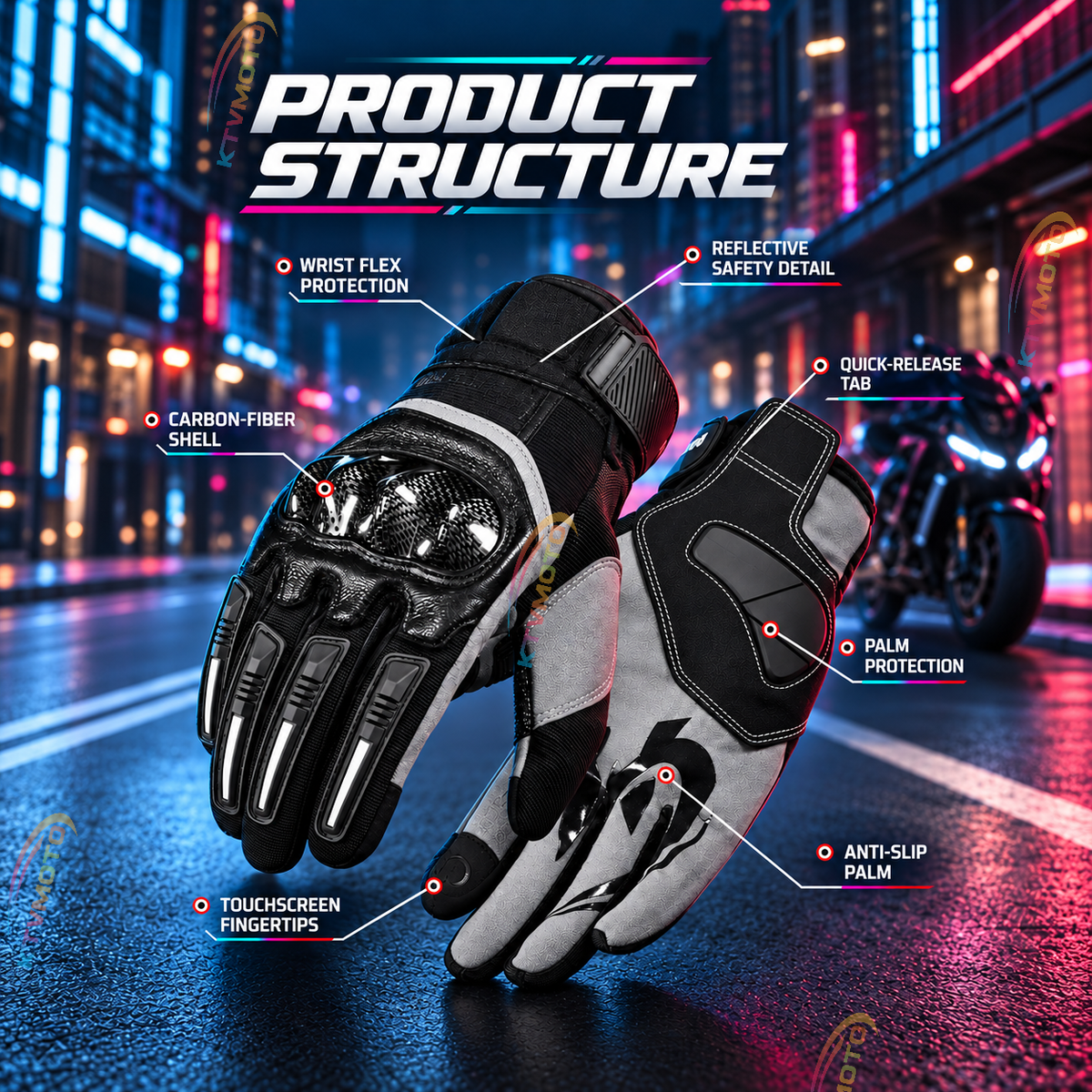 KTVMOTO Carbon Fiber Touchscreen Motorcycle Riding Gloves-G104