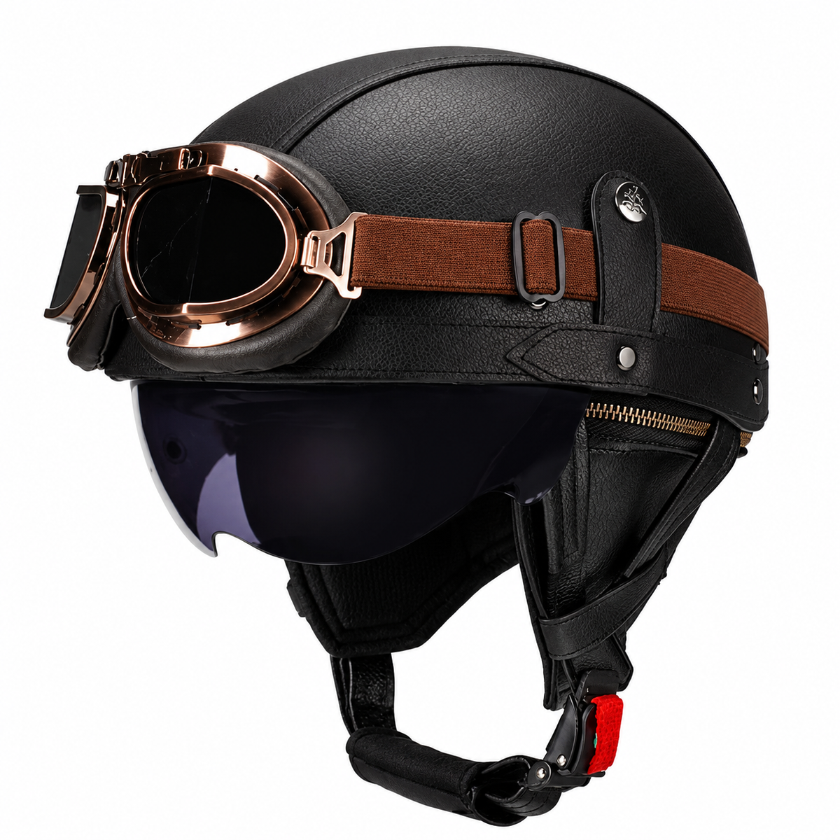 KTVMOTO Vintage Leather Motorcycle Helmet with- I06
