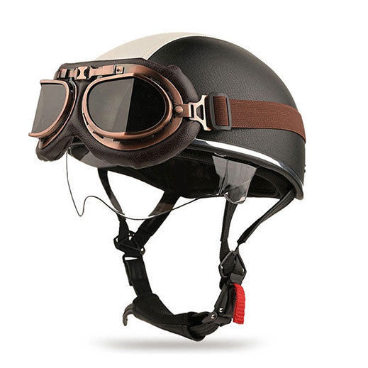 Retro two-tone cruiser motorcycle helmet with goggles-I23