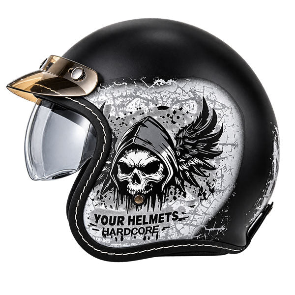Retro style 3/4-coverage motorcycle helmet with a graffiti design-I315