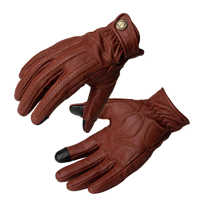 Retro Cruiser Motorcycle Gloves Genuine Leather Sheepskin Harley Crashproof