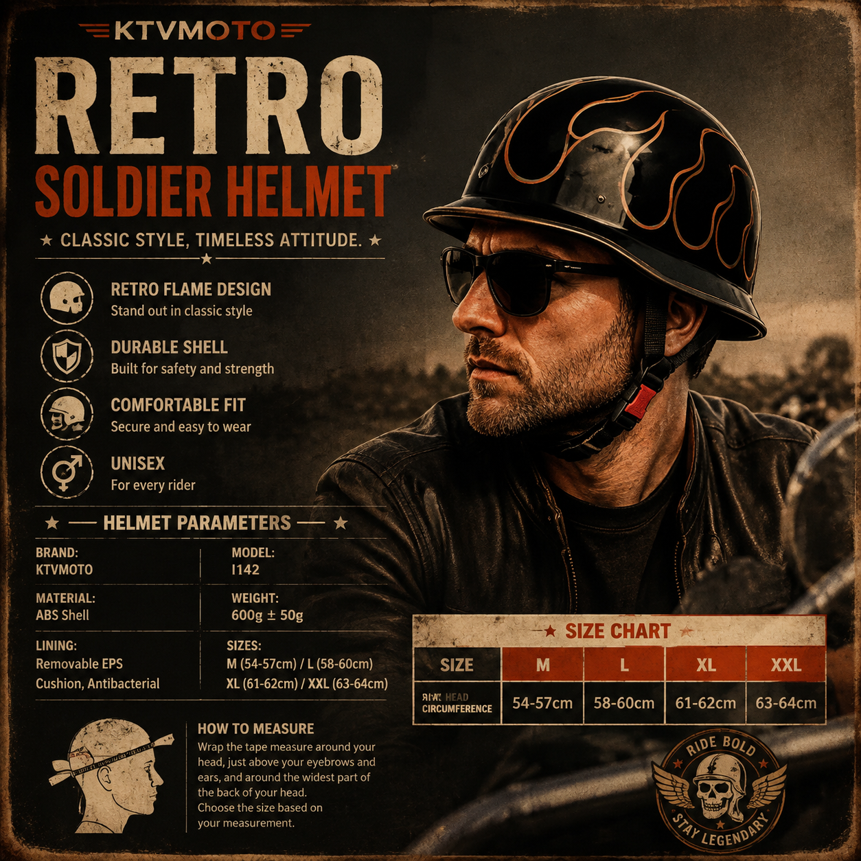 Retro Harley Cruiser Motorcycle Half Helmet-I142
