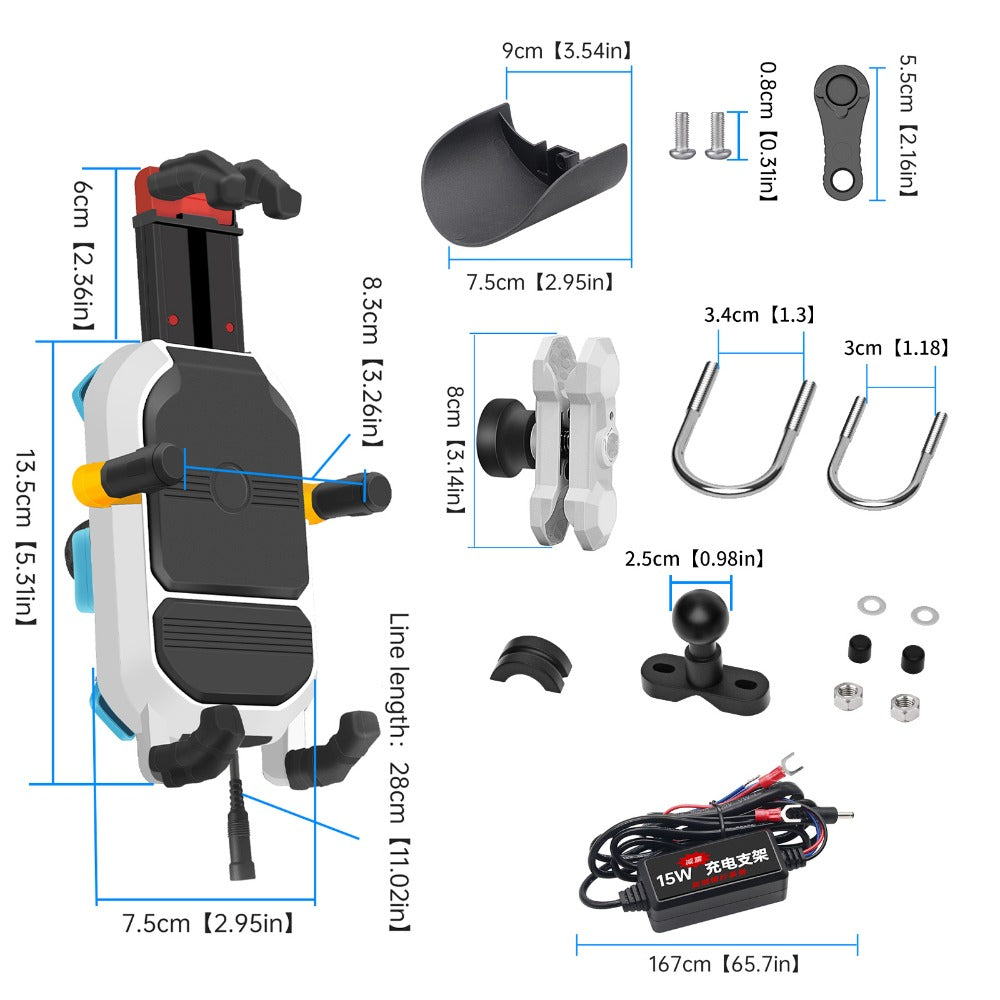15W Wireless Charging Anti-theft Shockproof Motorcycle Phone Holder - M42