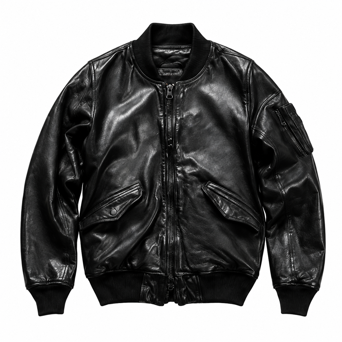 Unisex Vintage Washed Sheepskin Leather MA-1 Bomber Jacket-A58