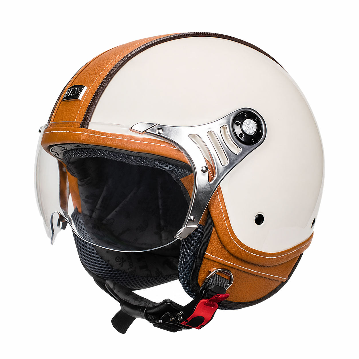 Retro leather open-face motorcycle helmet scooter gear – I53