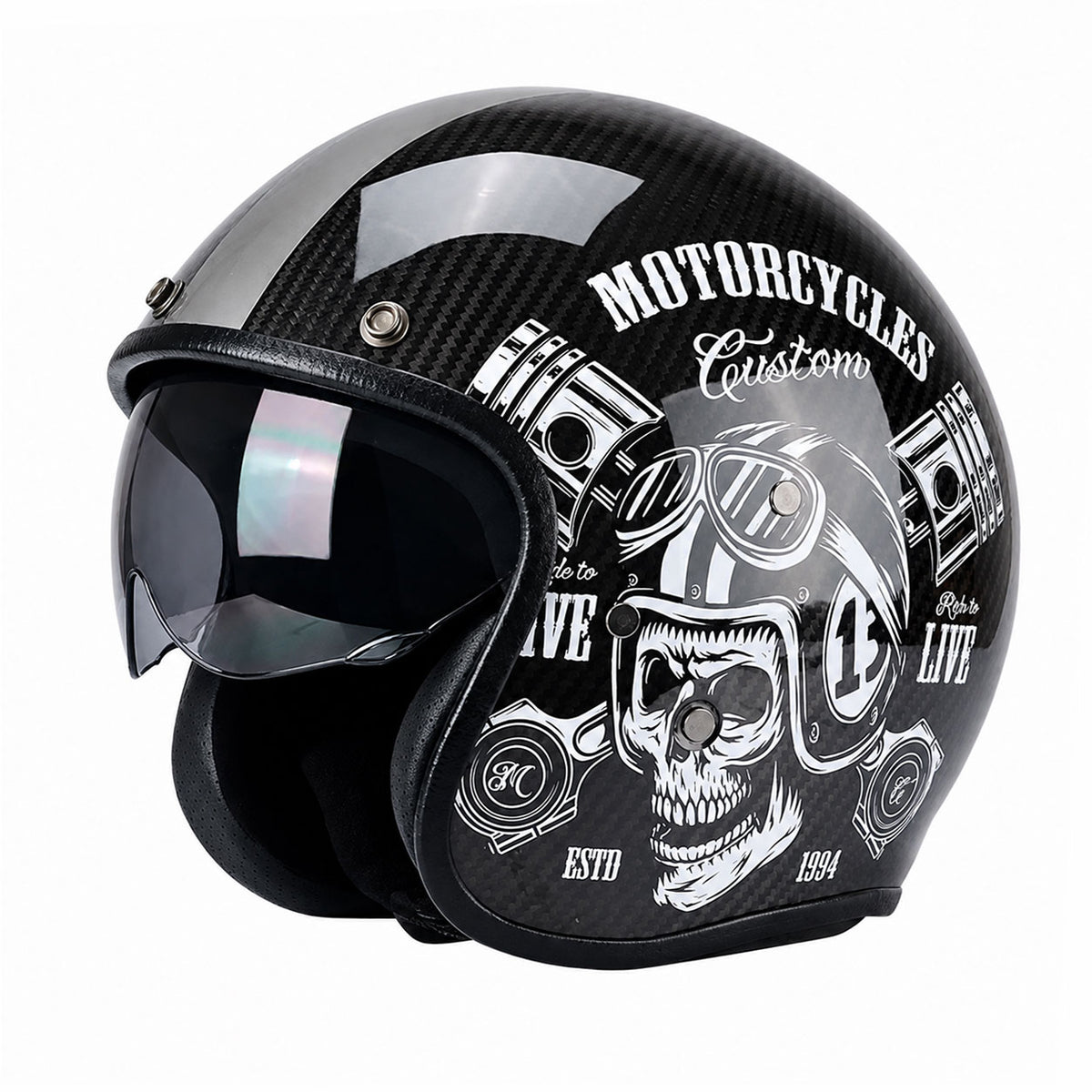 KTVMOTO Classic cruise half-helmet with carbon fiber texture, Harley style-I34