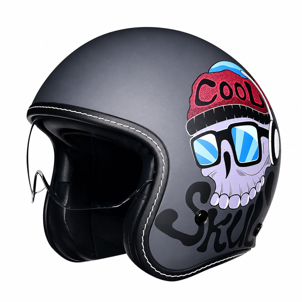 Retro-style open-face motorcycle helmet with built-in visor-I22