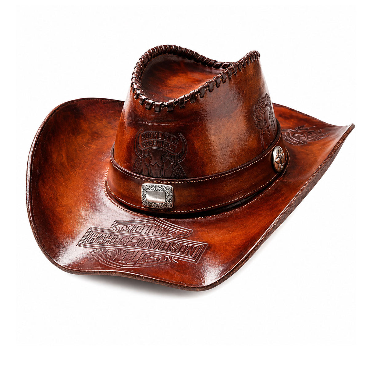 Retro genuine leather motorcycle cowboy riding cap-I115