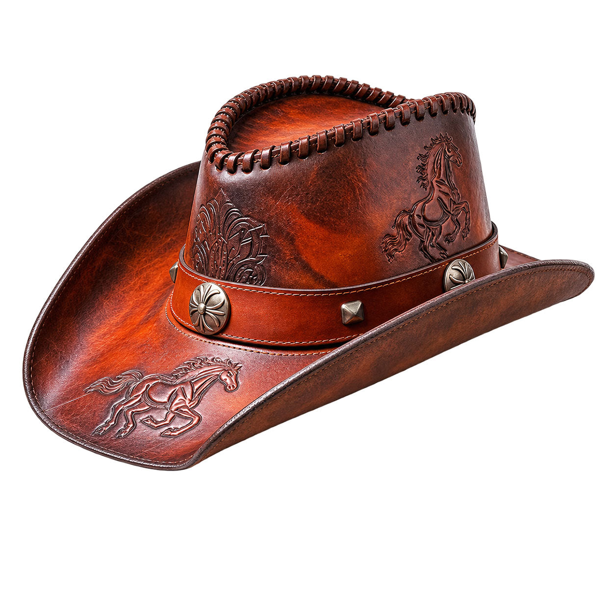 Vintage handmade leather cowboy hat-I119