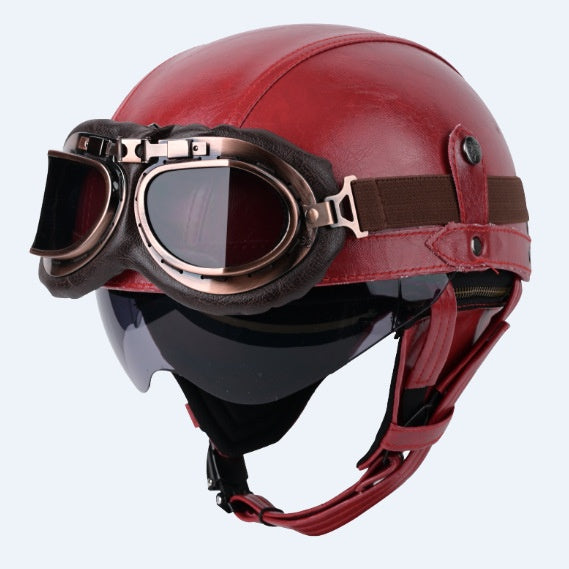 DOT Certified Retro German Style Leather Motorcycle Half Helmet - I06